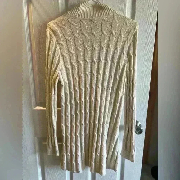 Talbots Cardigan Sweater Womens Medium Petite Ivory Cable Knit Toggle Fisherman - Picture 4 of 6